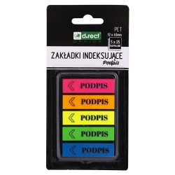 Zakładki indeksujące podpis 25x45 mm w 5 kolorach w podajniku PET