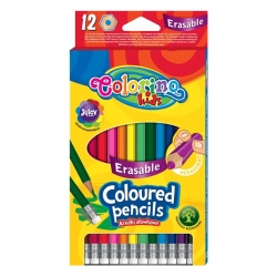 Kredki ołówkowe Colorino 12 kolorów wymazywalne z gumką