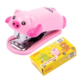 Zszywacz świnka różowy do 15 kartek Deli