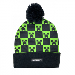 Czapka minecraft zimowa ciepła z pomponem czarno-zielona