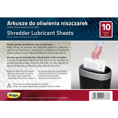 Arkusze do oliwienia niszczarki 10 sztuk