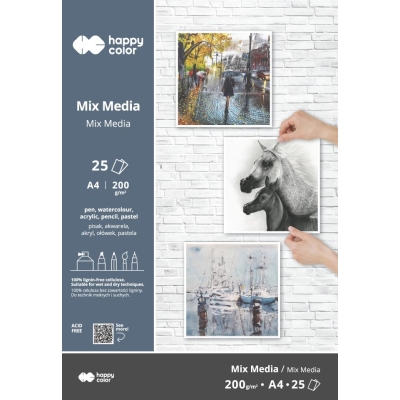 Blok Mix Media do technik mieszanych A4 200g Happy Color 25 kartek
