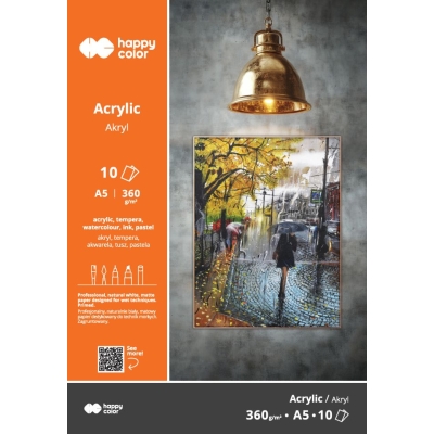 Blok do malowania akrylowy A5 360g Happy Color 10 kartek