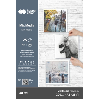 Blok Mix Media do technik mieszanych A5 200g Happy Color 25 kartek