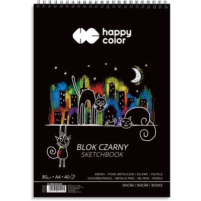 Blok szkicowy czarny na spirali A4 40 kartek Happy Color Szkicownik