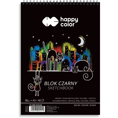 Blok szkicowy czarny na spirali A5 40 kartek Happy Color Szkicownik
