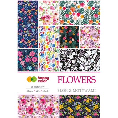 Blok z motywami A4 Flowers Happy Color 15 kartek dla kreatywnych