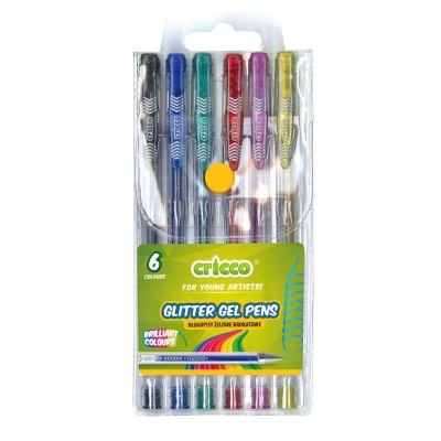 Długopis żelowy brokatowy 6 kolor Cricco