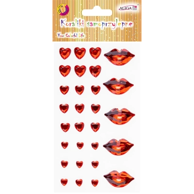 Dżety kryształki samoprzylepne serca, usta blister 7x12,5cm