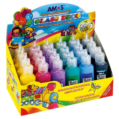 Farby witrażowe Amos 24 sztuki 6 kolorów glass deco