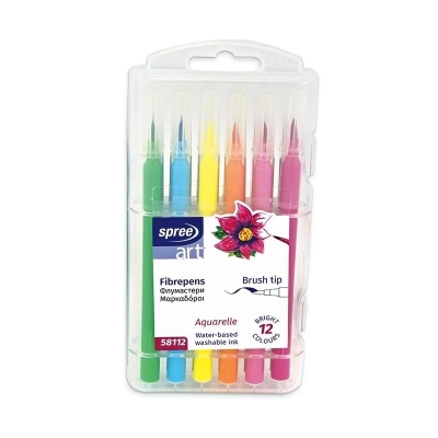 Flamastry 12 kolorów pędzelkowe brush Spree w etui plastikowym