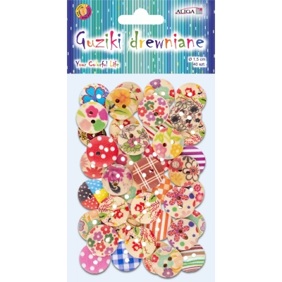 Guziki drewniane wielokolorowe1,5cm 40 sztuk