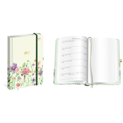 Kalendarz książkowy A5 192K Metallic Flowers 2027 Interdruk