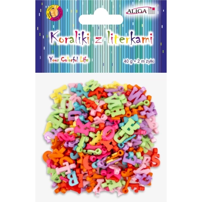 Koraliki Pja-8541 Plastikowe z literkamim 2cm 40g + 2m żyłki