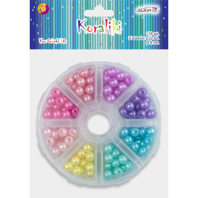 Koraliki plastikowe 8mm 8 mix kolory pastelowe 176 sztuk
