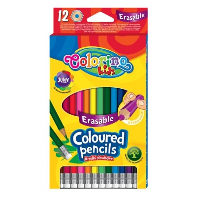 Kredki ołówkowe Colorino 12 kolorów wymazywalne z gumką