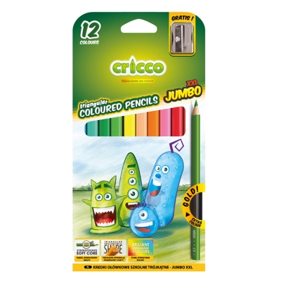 Kredki ołówkowe jumbo 12 kolorów Cricco trójkątne grube