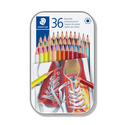 Kredki ołówkowe sześciokątne Staedtler 36 kolorów w metalowym opakowaniu prezent