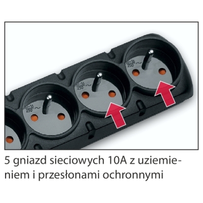 Listwa zasilająca Acar F5 5m 5 gniazd czarna W0102