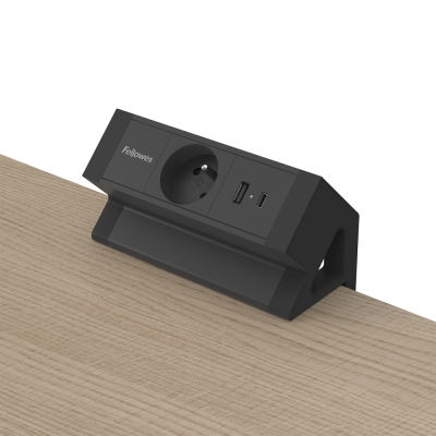 Moduł zasilający Power Desk Fellowes 2x 230V 1x USB-A 1x USB-C Typ E czarny