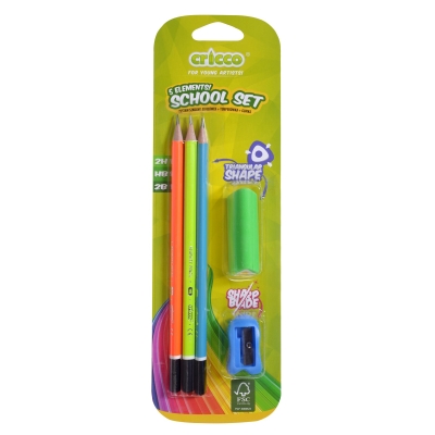 Ołówek Cricco neonowe 3 sztuki temperówka gumka