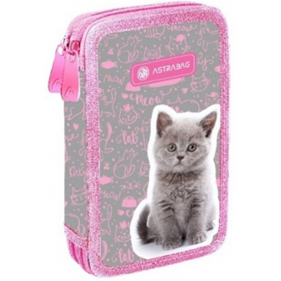 Piórnik podwójny różowy bez wyposażenia Astrabag Pinky Kitty AC2 Astra