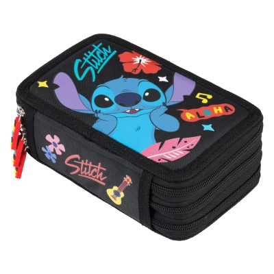 Piórnik potrójny z wyposażeniem Stitch Black Aloha