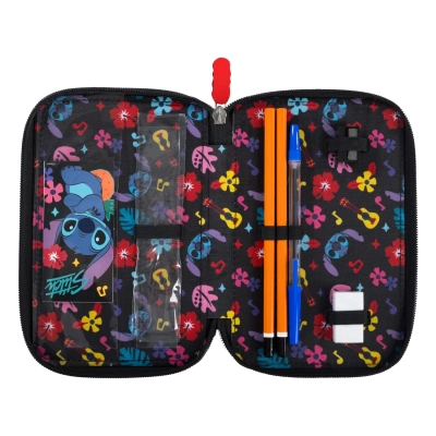 Piórnik potrójny z wyposażeniem Stitch Black Aloha