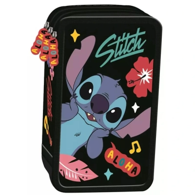 Piórnik potrójny z wyposażeniem Stitch Black Aloha