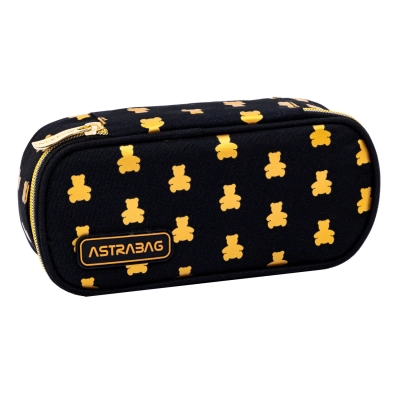 Piorrnik owalny czarny zlote misie astrabag AC6 golden teddy