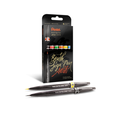 Pisak pędzelkowy Pentel do kaligrafii artist brush sign pen komplet 6 sztuk