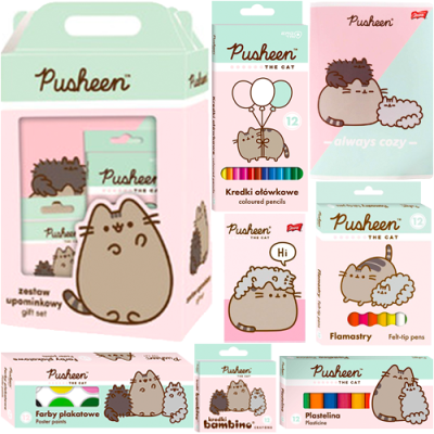 Pusheen zestaw szkolny upominkowy kotek kredki farby plastelina