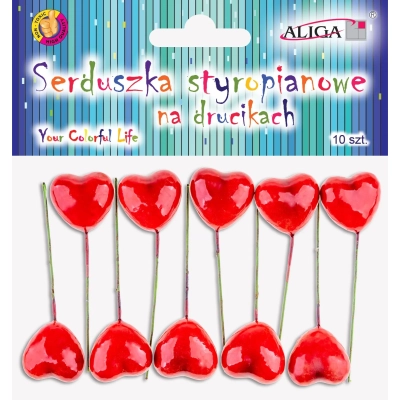 Serduszka styropianowe na drucikach 2,5x9cm 10 sztuk