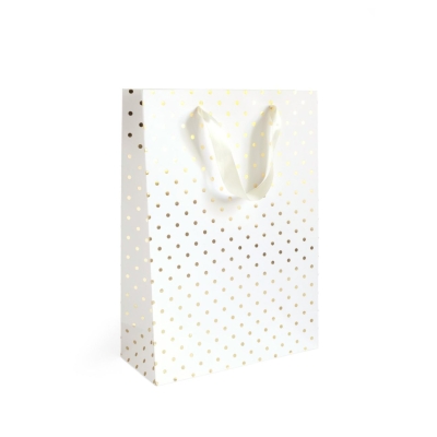 Torba papierowa Biała 5 sztuk Złote Kropki 25x10x20cm