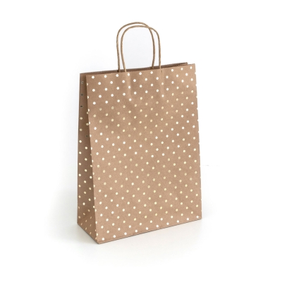 Torba papierowa kraft eko 5 sztuk Złote Kropki 33x10x24cm