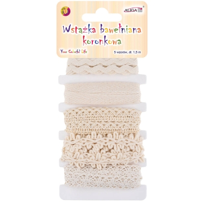 Wstążka Bawełniana Koronkowa 1,5m 5 Wzorów
