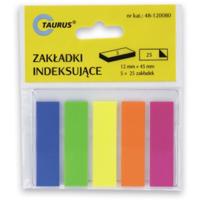 Zakladki indeksujące 12x45mm plastikowe PP 5 kolorów 125 zakładek Taurus