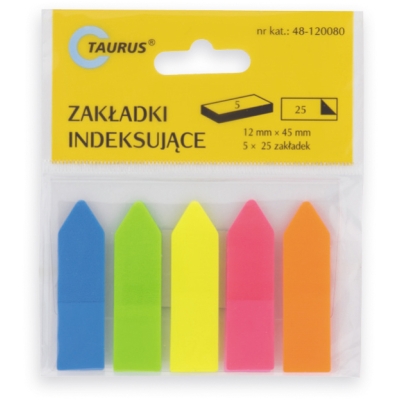 Zakładki indeksujące strzalki 12x45mm plastikowe PP 5 kolorów 125 zakładek Taurus