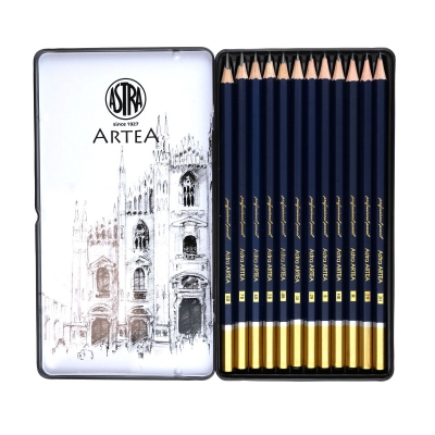 Ołówki do szkicowania Astra Artea 12 sztuk w metalowym opakowaniu