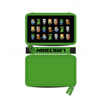 Piórnik podwójny zielono czarny dla chłopców z postaciami z Minecrafta Astra