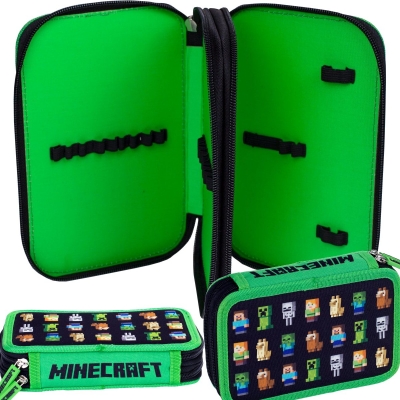 Piórnik podwójny zielono czarny dla chłopców z postaciami z Minecrafta Astra