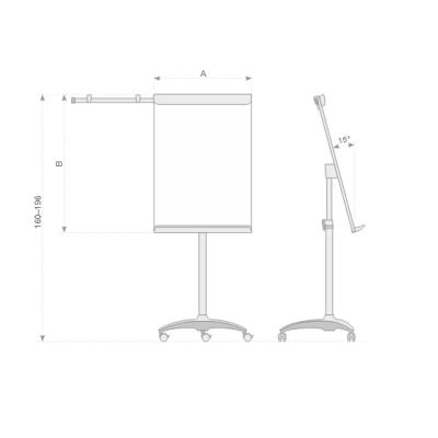 tablica flipchart na kółkach z rozkładanymi ramionami mobilechart TF22 2x3