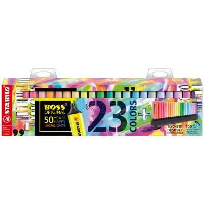 Zakreślacze Stabilo Boss 23 kolory w przyborniku podstawce na biurko