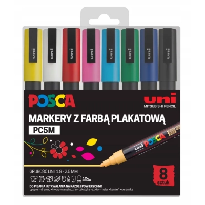 Markery POSCA z farbą plakatową PC5M 8 sztuk kpl